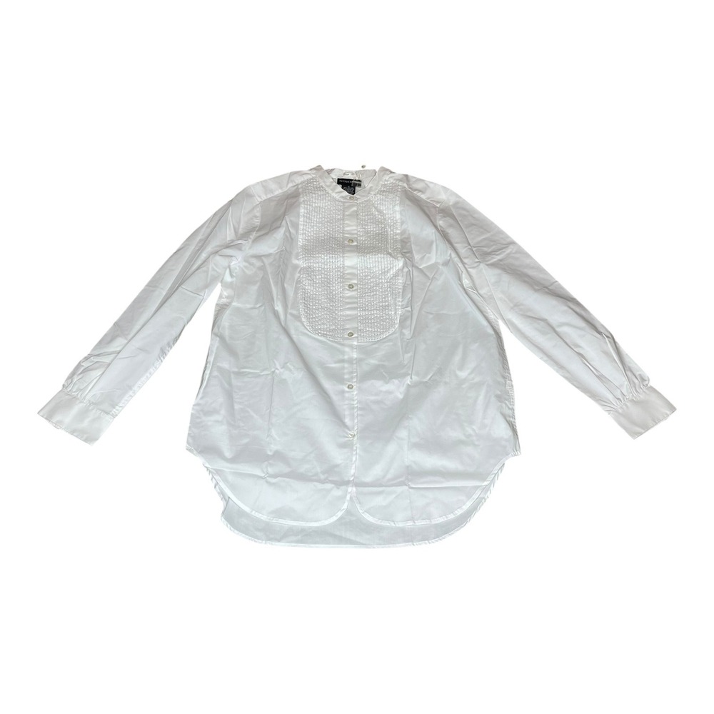 NWT‎ Sutton Studio Women's White Beaded Tassel Collar Button Up Shirt Size 14
